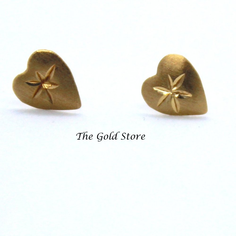 Solid Gold 10k Mini Etched Heart studs